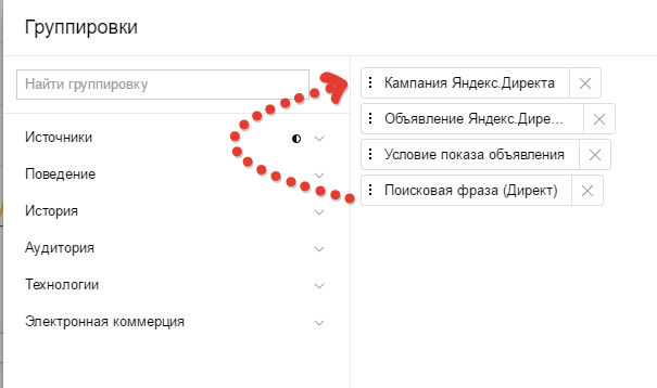 группировка метрика